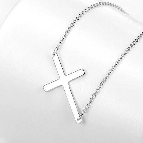 Cross Necklace Sideways Stainless Steel Women's Religious Fashion Cross Necklace Sideways Stainless Steel Women's Religious Fashion