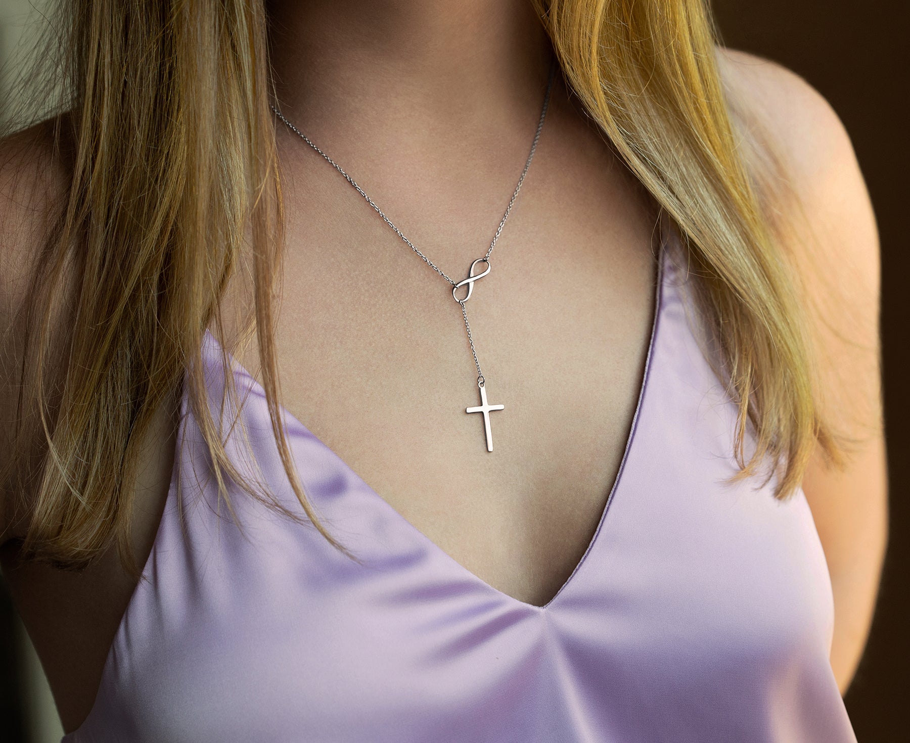 Silver Plated Infinity Cross Necklace Chain for Girls and Women