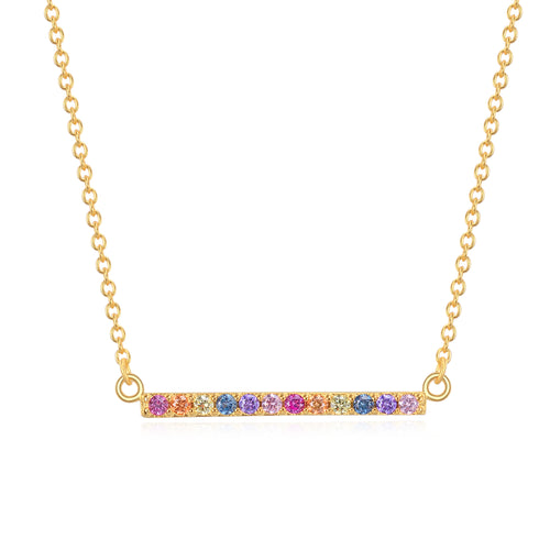 Rainbow Pave Horizontal Bar Necklace