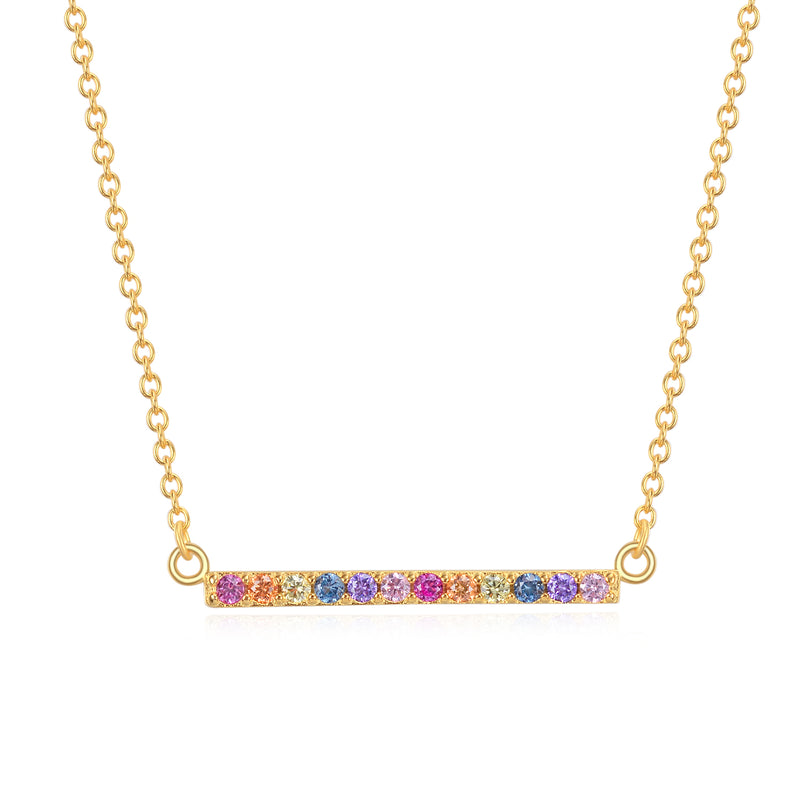 Rainbow Pave Horizontal Bar Necklace