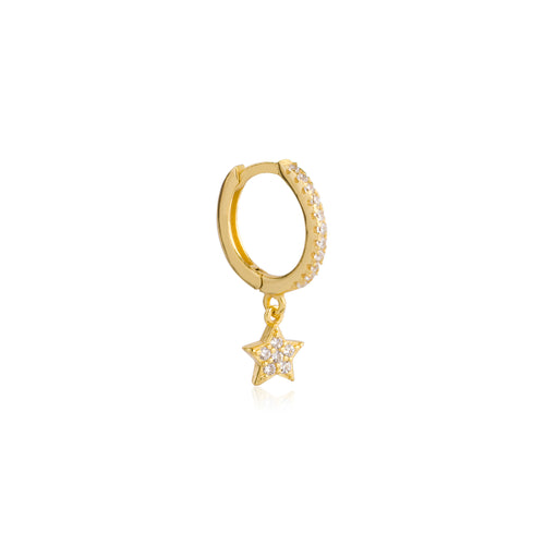 Pave CZ Huggie Hoops with Dangling Star Charm